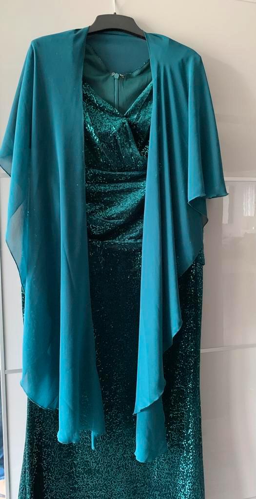 Galajurk met accessoires en stola, Kleding | Dames, Gelegenheidskleding, Zo goed als nieuw, Galajurk, Maat 46/48 (XL) of groter