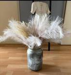 Mooie goudkleurige vaas met pluimen, Ophalen of Verzenden, Zo goed als nieuw