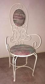 Vintage brocante barok stoel, smeedijzer, bekleed, kussen, Huis en Inrichting, Stoelen, Gebruikt, Metaal, Wit, Eén