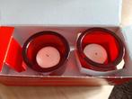 Vier rode glazen waxinelichtjes houder, Huis en Inrichting, Woonaccessoires | Kandelaars en Kaarsen, Nieuw, Overige materialen