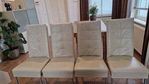 Guatamala Echt Leder Ivoor 20 eetkamer stoelen (4stuks), Huis en Inrichting, Stoelen, Gebruikt, Vier, Leer, Metaal, Overige kleuren