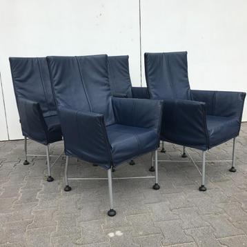 4 IZGS Montis Chaplin design stoel stoelen blauw leer beschikbaar voor biedingen