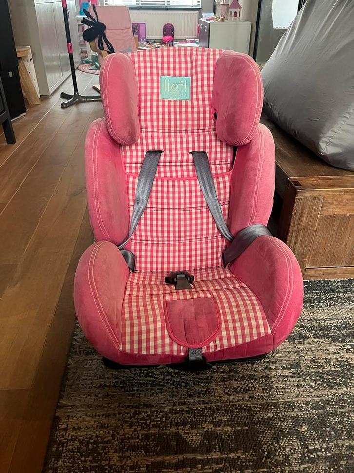 Lief! Autostoel - Roze Ruit, Kinderen en Baby's, Autostoeltjes, Gebruikt, Overige merken, 9 t/m 18 kg, Autogordel, Verstelbare rugleuning