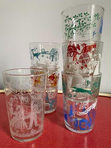 Vintage glazen, limonade glaasjes, jaren 50, 6X, France beschikbaar voor biedingen