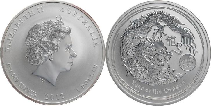 Lunar II Year of the dragon 2012 privy, Postzegels en Munten, Munten | Oceanië, Zilver, Verzenden
