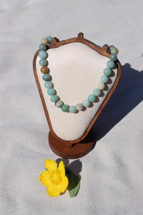 Amazoniet Kralen Collier, Sieraden, Tassen en Uiterlijk, Kettingen, Zo goed als nieuw, Zilver, Groen, Ophalen of Verzenden