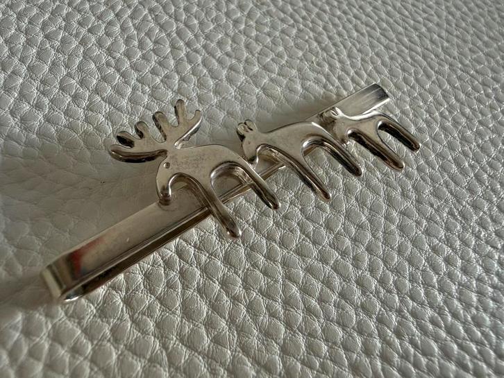 R340/Zilveren Kerst Rendieren Dasspeld Scandinavië, Sieraden, Tassen en Uiterlijk, Broches, Gebruikt, Zilver, Zilver, 4 tot 7 cm