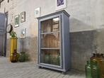 Vintage Houten Vitrinekast Blauw | Vitrine Kast Hout 2, Antiek Retro Vintage Brocante Landelijk, 150 tot 200 cm, 25 tot 50 cm