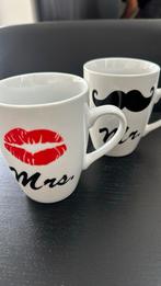 Koffiemok koffie glas mr en mrs., Glas of Glazen, Nieuw, Ophalen of Verzenden, Glas