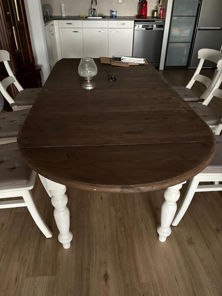 Hangoortafel met 6 stoelen, Huis en Inrichting, Tafels | Eettafels, Gebruikt, 100 tot 150 cm, 150 tot 200 cm, Vijf personen of meer