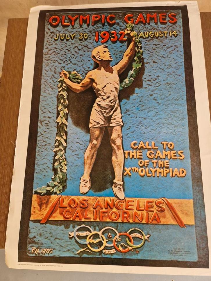 Vintage Poster Olympische Spelen 1932 Los Angeles, Verzamelen, Posters, Gebruikt, Sport, A1 t/m A3, Rechthoekig Staand, Ophalen of Verzenden