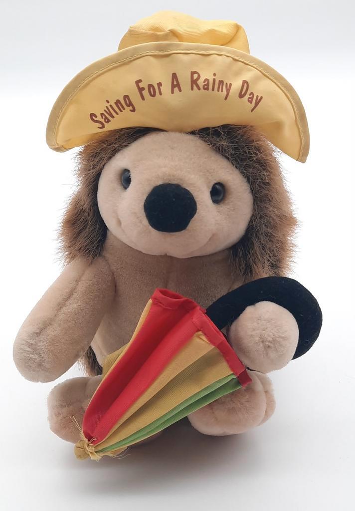 Russ Berrie & Co. Egel met zuidwester en paraplu ca. 22cm, Kinderen en Baby's, Speelgoed | Knuffels en Pluche, Gebruikt, Overige typen