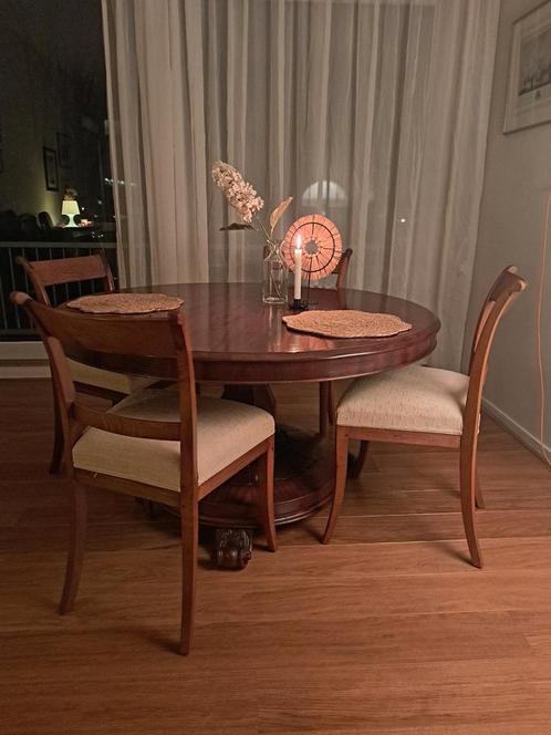 Antieke Mahonie Eethoek met 4 Stoelen, Huis en Inrichting, Complete eetkamers, Gebruikt, 4 tot 6 stoelen, Ophalen