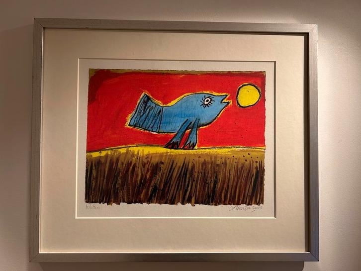 Corneille Zeefdruk - Vogel en Zon, Antiek en Kunst, Kunst | Litho's en Zeefdrukken, Ophalen of Verzenden