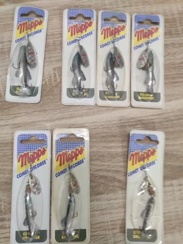 Mooie serie Mepps Comet Decoree spinners. Vintage kunstaas. beschikbaar voor biedingen