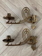 Jugendstil pianokandelaars messing / koper, set van 2., Ophalen of Verzenden, Koper of Brons