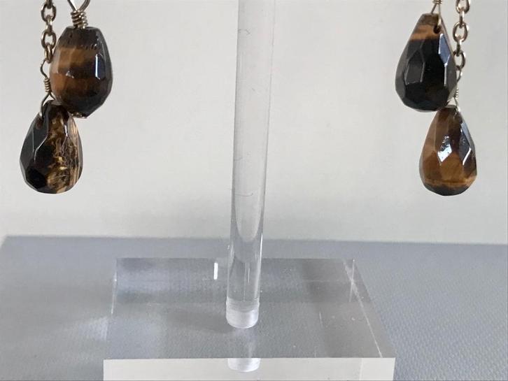 tijgeroog druppel oorbellen (18), Sieraden, Tassen en Uiterlijk, Oorbellen, Nieuw, Hangers, Overige materialen, Bruin, Met edelsteen