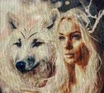 Borduurwerk, zijde, meisje, vrouw, wolf, vintage, Ophalen, Gebruikt, Handborduren, Overige typen