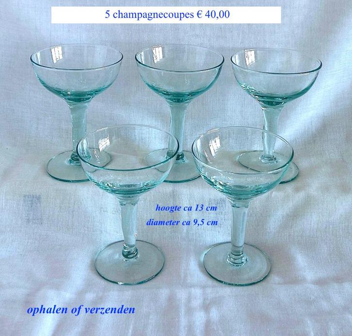 5x Champagnecoupe voor € 40 Groen Glas Kristal Coupes, Antiek en Kunst, Antiek | Glas en Kristal, Ophalen