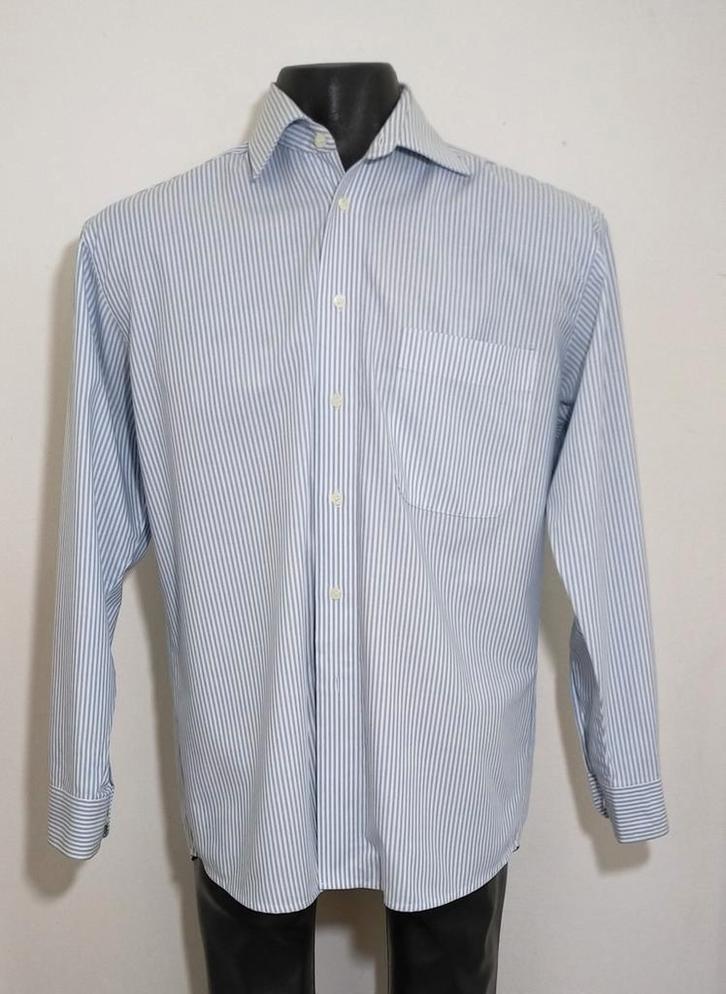 Blauw gestreept overhemd van Maison de Bonneterie, Kleding | Heren, Overhemden, Zo goed als nieuw, Halswijdte 41/42 (L), Blauw