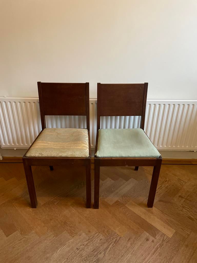 Set van 2 houten stoelen jaren ‘30, Huis en Inrichting, Stoelen, Gebruikt, Twee, Hout, Bruin, Ophalen