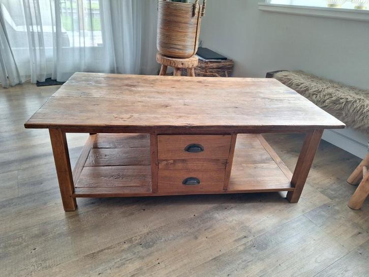 Prachtige teakhout salontafel met 4 lades, Huis en Inrichting, Tafels | Salontafels, Zo goed als nieuw, Minder dan 50 cm, 50 tot 100 cm
