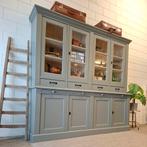 XL vintage/brocante groen-grijze winkelkast, buffetkast, 200 cm of meer, Ophalen of Verzenden, 200 cm of meer, 25 tot 50 cm