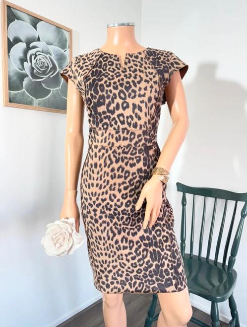 DRÔLE DE COPINE jurk maat L - panterprint - zwart - beige, Kleding | Dames, Jurken, Zo goed als nieuw, Maat 38/40 (M), Beige, Knielengte