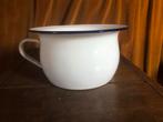 Landelijk brocante po, nachtspiegel wit emaille blauwe rand, Ophalen of Verzenden