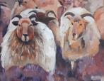 olieverfschilderij schapen op de heide 40x50cm, Antiek en Kunst, Ophalen of Verzenden