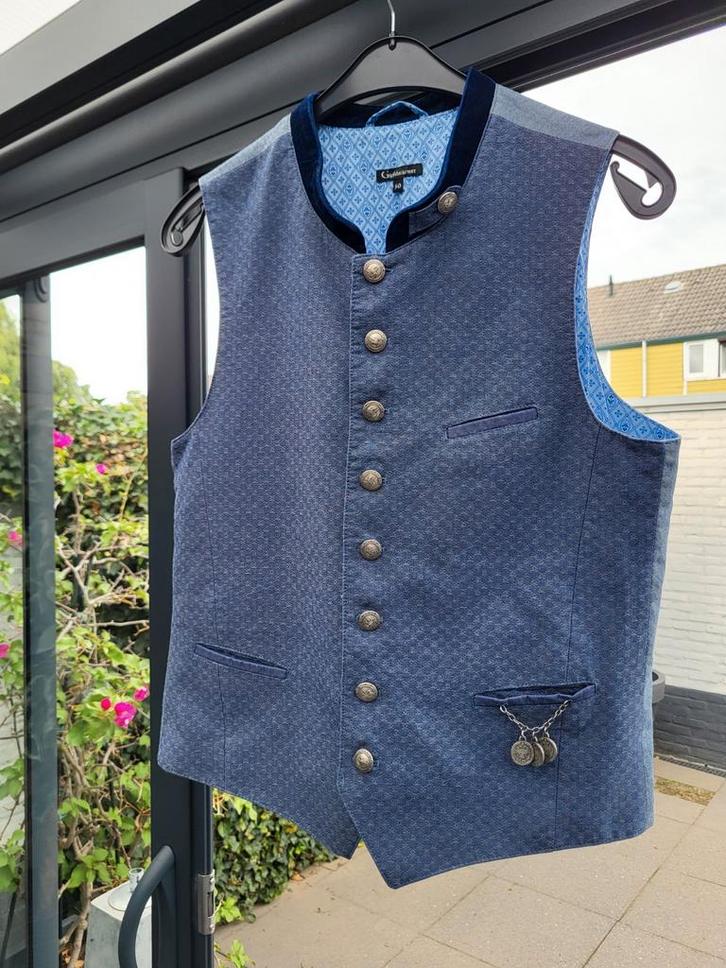 Oktoberfeest Blauwe Gipfelstürmer Trachten Gilet - Maat L 50, Kleding | Heren, Carnavalskleding en Feestkleding, Zo goed als nieuw