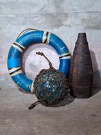 Oude antieke houten drijver joon fishing float reddingsboei, Gebruikt, G, Ophalen of Verzenden, H