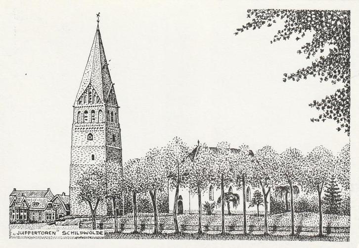 SCHILDWOLDE Juffer Toren Kerk gr.f., Verzamelen, Ansichtkaarten | Nederland, Ongelopen, Groningen, 1980 tot heden, Verzenden