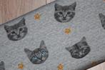 Tricot katoen stof - Grijs katten steren print #2373 €6p/m, Hobby en Vrije tijd, Stoffen en Lappen, 200 cm of meer, Nieuw, Grijs