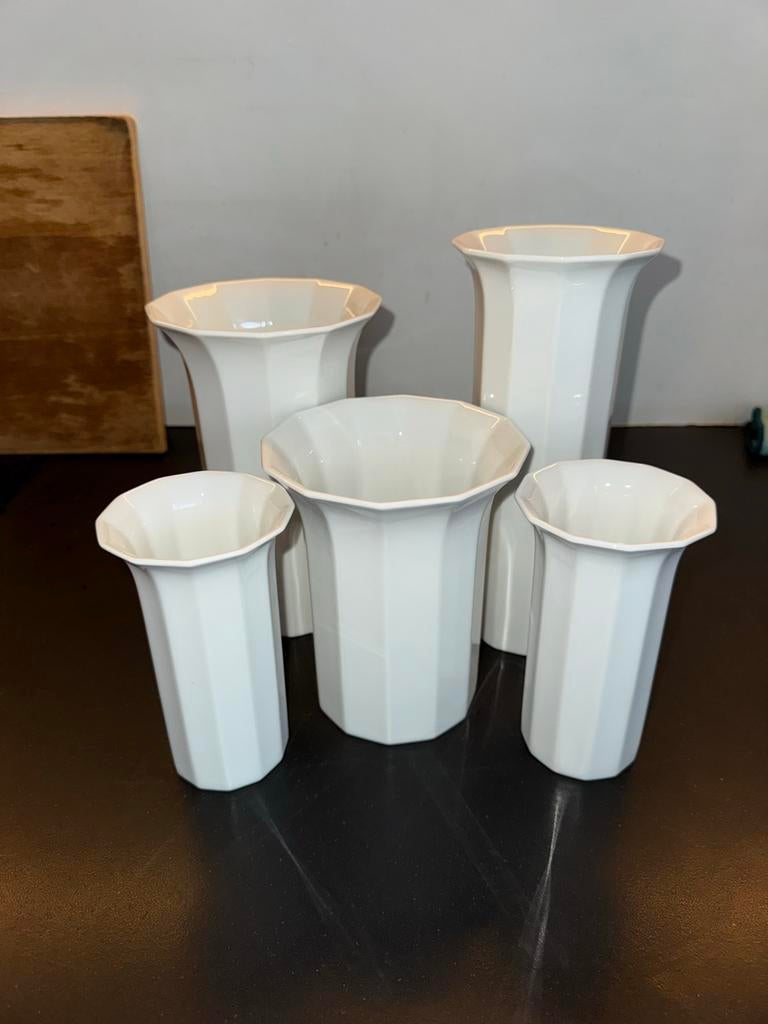 Vintage Rosenthal 5-delig set polygon vazen (porselein), Wit, Aardewerk of Porselein, Ophalen of Verzenden, Zo goed als nieuw