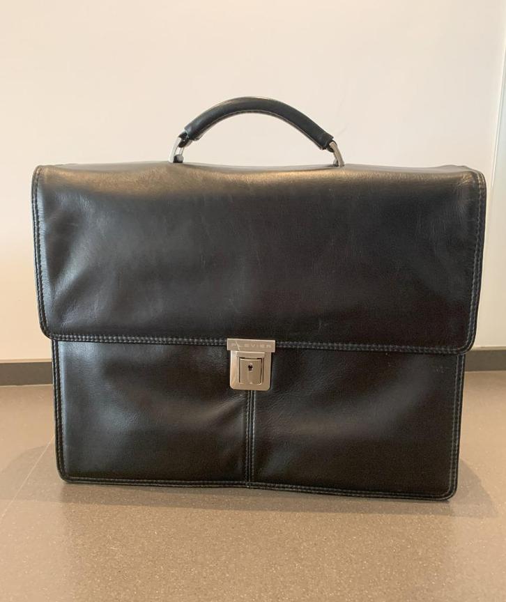 Zwart leren Plevier werktas hand/schouder - mooie staat., Sieraden, Tassen en Uiterlijk, Tassen | Schooltassen, Gebruikt, Aktetas of Boekentas