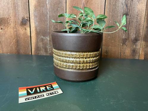 Vintage bruin groene bloempot, Tuin en Terras, Bloempotten, Zo goed als nieuw, Aardewerk, Binnen, Minder dan 40 cm, Minder dan 25 cm