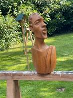 Houten buste man met baard. Beeld hout hoofd man. Vintage., Antiek en Kunst, Ophalen