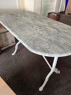 Antieke Bistrotafel Marmer Wit Gietijzer 60x120, Ophalen, Gebruikt, 100 tot 150 cm, Tot twee personen
