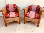 2 Rieten Fauteuils met Houten Frame en Dikke Kussens €150, Gebruikt, Minder dan 75 cm, Ophalen of Verzenden, 50 tot 75 cm