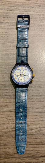 Swarch horloge met leren band, Verzenden, Zo goed als nieuw, Blauw, Jongen of Meisje