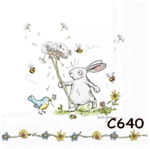 Servetten decoupage/bullet journal - hare + bird C640 25ct, Hobby en Vrije tijd, Knutselen, Nieuw, Materiaal, Verzenden