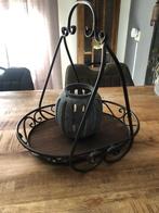Brocante dienblad ijzer met een houten plateau, Ophalen, Zo goed als nieuw, Ovaal, Overige materialen
