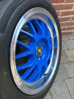 4x100 15 inch blauw met chrome rand velgen met nieuwe banden, Auto-onderdelen, Banden en Velgen, 15 inch, Banden en Velgen, Ophalen of Verzenden