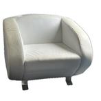 Witte leren design fauteuil - brede stoel, Huis en Inrichting, Fauteuils, Ophalen, Gebruikt, 75 tot 100 cm, Metaal