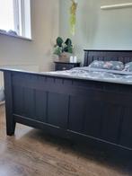 Groot houten tweepersoonsbed (incl. nachtkastjes), Ophalen, Gebruikt, Zwart, Tweepersoons