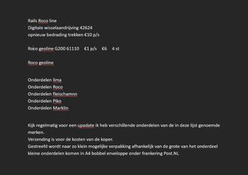 Onderdelen h0 Lima,Roco,Piko,Fleischmann,Marklin,GEOLINE beschikbaar voor biedingen