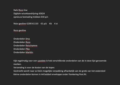 Onderdelen h0 Lima,Roco,Piko,Fleischmann,Marklin,GEOLINE, Hobby en Vrije tijd, Modeltreinen | H0, Gelijkstroom, Roco, Ophalen of Verzenden