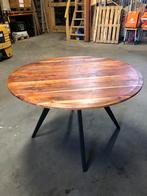 Ronde Acasia houten tafel met stalen poten - 122cm, Ophalen, ., Rond, .