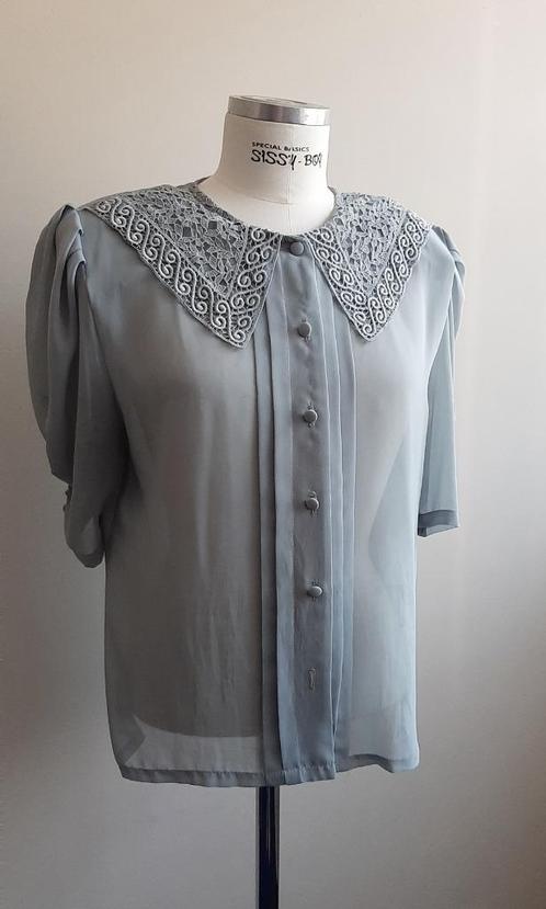 WHIMSY, dunne zeegroene blouse met kanten kraag, mt 40, Kleding | Dames, Blouses en Tunieken, Zo goed als nieuw, Maat 38/40 (M)